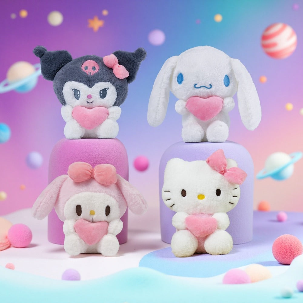 Hello Kitty Kuromi Plush Set 5pcs, Official Licensed Sanrio Stuffed Animals Holding Hearts