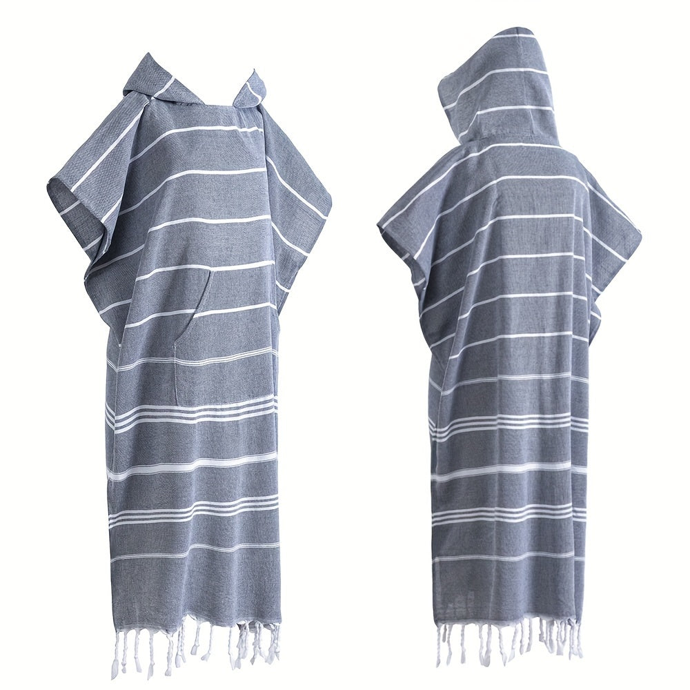 Hooded Beach Poncho Turkish Cotton Sandproof - Wearable Surf Changing Towel Thin Bathrobe, S & L
