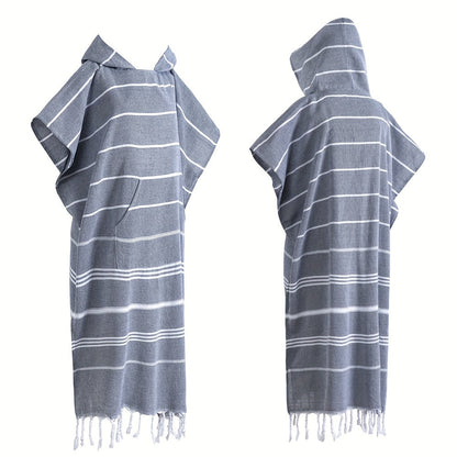 Hooded Beach Poncho Turkish Cotton Sandproof - Wearable Surf Changing Towel Thin Bathrobe, S & L