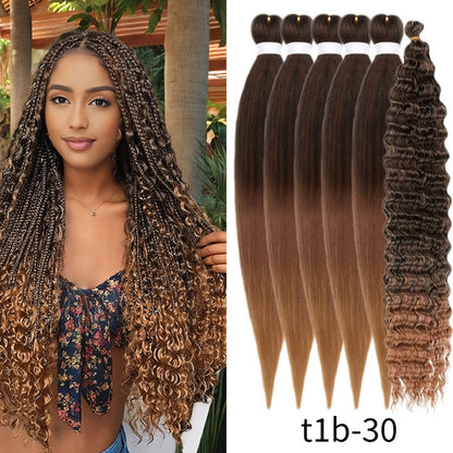 Braiding Hair Pre-Stretched 6 Packs 26 & 32 Inch Deep Curly Crochet Hair Synthetic Ombre Extensions for Box Braids Twist Braids Knotless