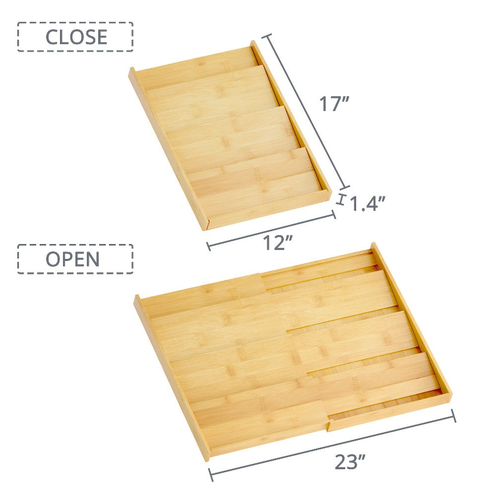 Spice Drawer Rack Kitchen Organizer 4-Tier Expandable Bamboo Tray Adjustable from 12 to 23 Inches