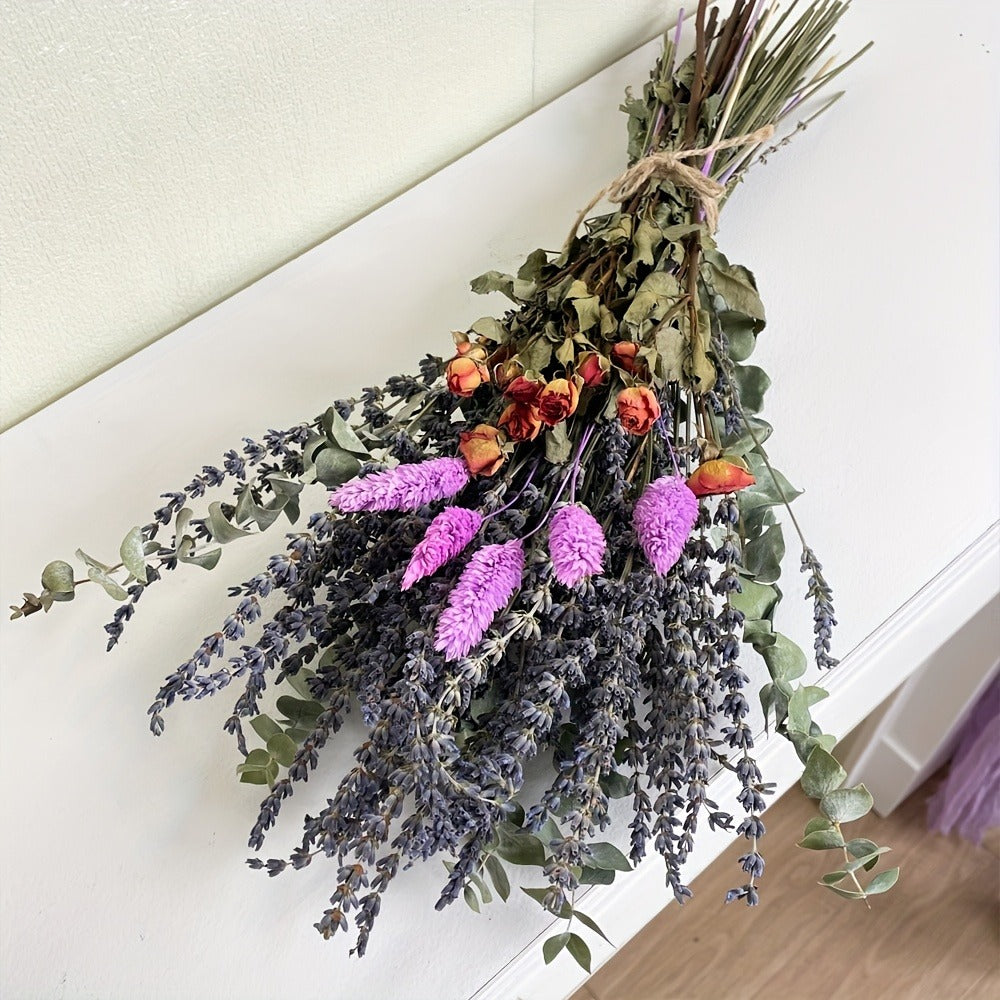 Mixed Lavender Bouquet with Eucalyptus, Dried Rose and Bunny Tails in Two Purple or Lilac Colorways