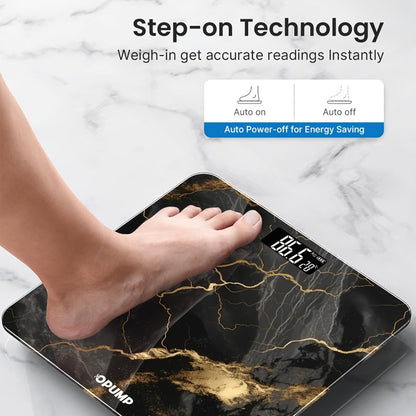 Patterned Digital Bathroom Scale with Top LED Display in Six Marble, Bronze, Black and Blue Styles