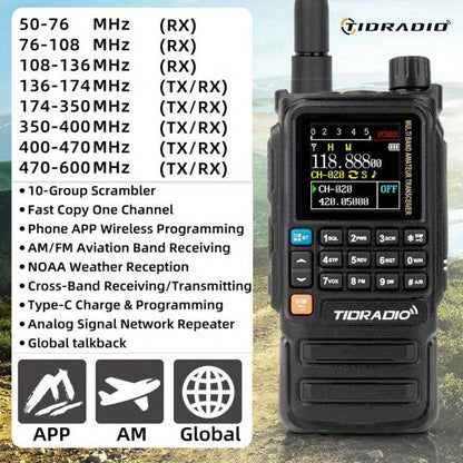 Tidradio H3 Plus Ham Radio Multi-Band Two-Way Radio, AM/FM Reception, Wireless Headset Compatible