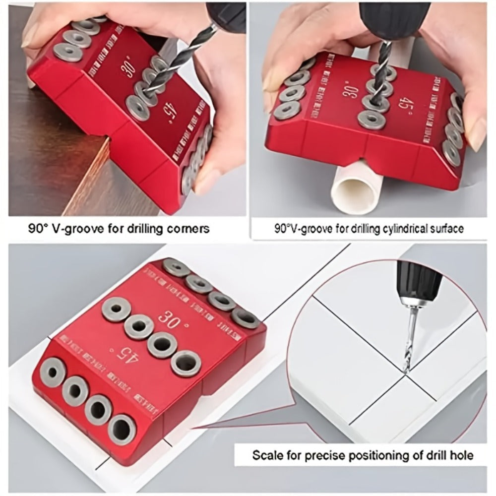 Multi-Angle Drill Guide Jig 30 45 90 Degree All-Metal for Cable Railing Lag Screw Installation Deck Stair Handrail Post Hole Drilling