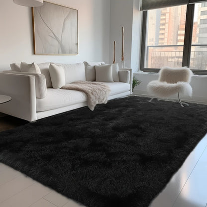 Area Rug Fluffy Faux-Fur Shag in Solid, Tie-Dye and Ombre Colors with Six available Room Sizes
