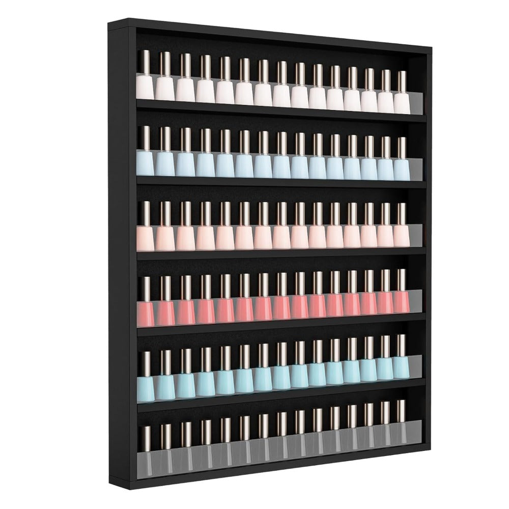 Wall Mount Nail Polish Rack 6 Tier Holds 120 Bottles with Acrylic Baffles – Large Nail Varnish Display Shelf Organizer for Salon Home White