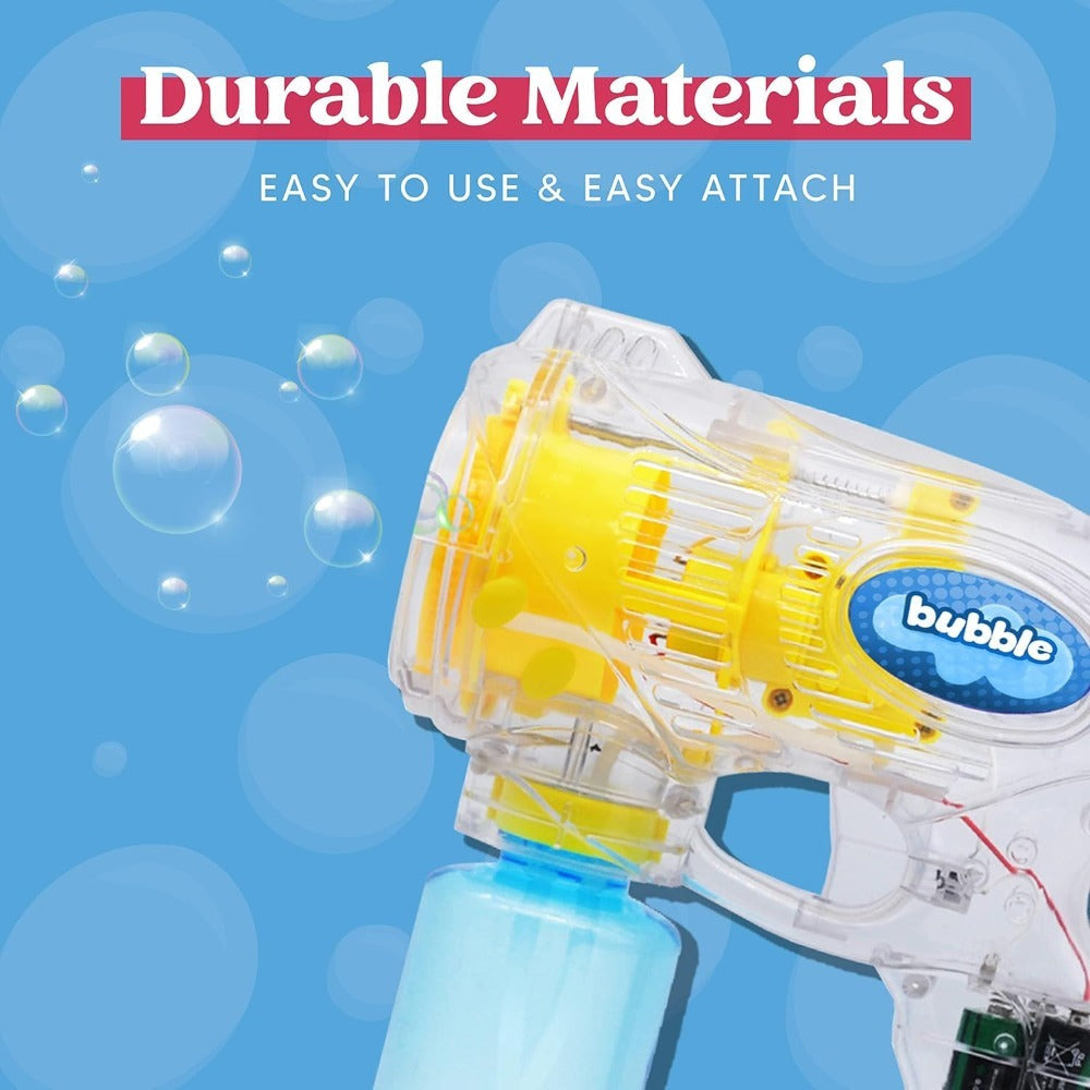 3-Pack Bubble Gun Blower with 3 Pre-Loaded Solution Refills, Hand-Powered, Color-Changing Bubbles