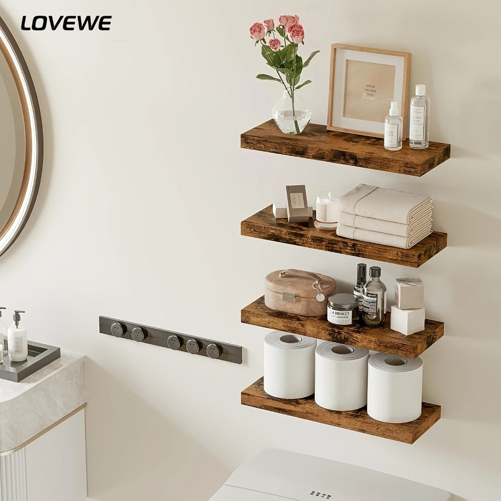Floating Shelves for Wall 4pcs 15.8in – Wall Mounted Shelf with Invisible Bracket for Bathroom, Living Room, Bedroom, Kitchen