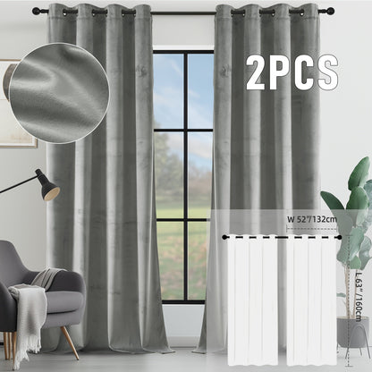 Velvet Room Darkening Curtains 2 Panels, Grommet Top Thermal Insulated Soundproof Blackout Curtains for Living Room Bedroom