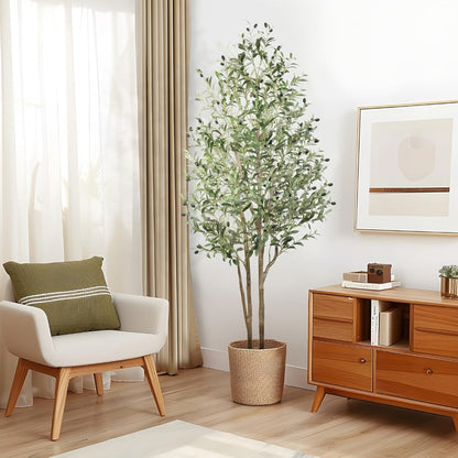 Full-Canopy Artificial Olive Tree with 4, 5, 6 or 7 ft Height Options, Decorative Fruit and Potted Base