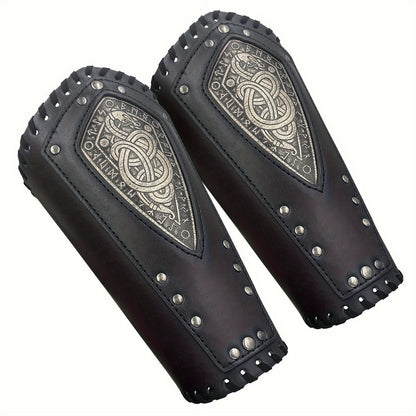 Viking Snake Wrist Guards 2-Pack Medieval Norse Leather Bracers, Nordic Retro Cosplay Props for Halloween LARP Renaissance Faire Costume