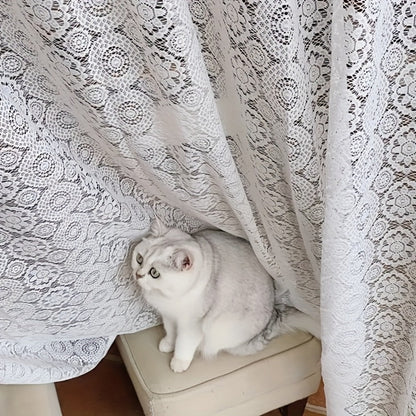 White French-Style Lace Sheer Curtain Panel with Rod-Pocket Header and Three Length Options