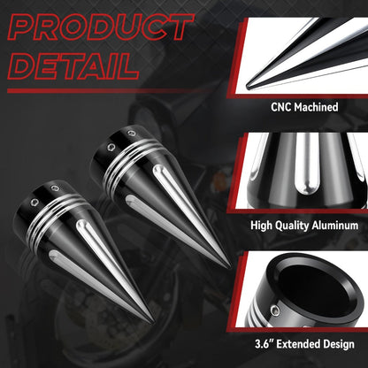 CNC Spike Motorcycle Front Axle Nut Covers Caps 3.6" – Fits Harley Touring Street Glide Road King Electra Glide Tri Glide 2008-Later