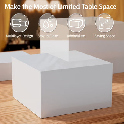 Display Stands 6pcs Five-Sided Square Buffet Risers – White Transparent Dessert Cake Display Storage Rack for Party Wedding Catering Retail