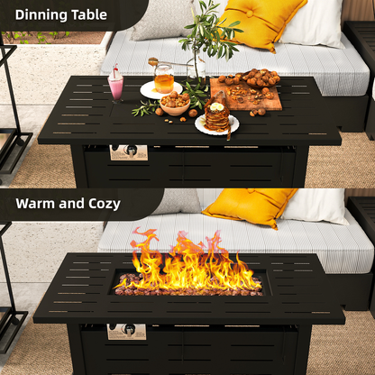 Propane Fire Pit Table Outdoor 50, 000 BTU Gas Fire Table with Lid Lava Rocks & Cover for Patio Backyard Deck Black Brown 40"/44"