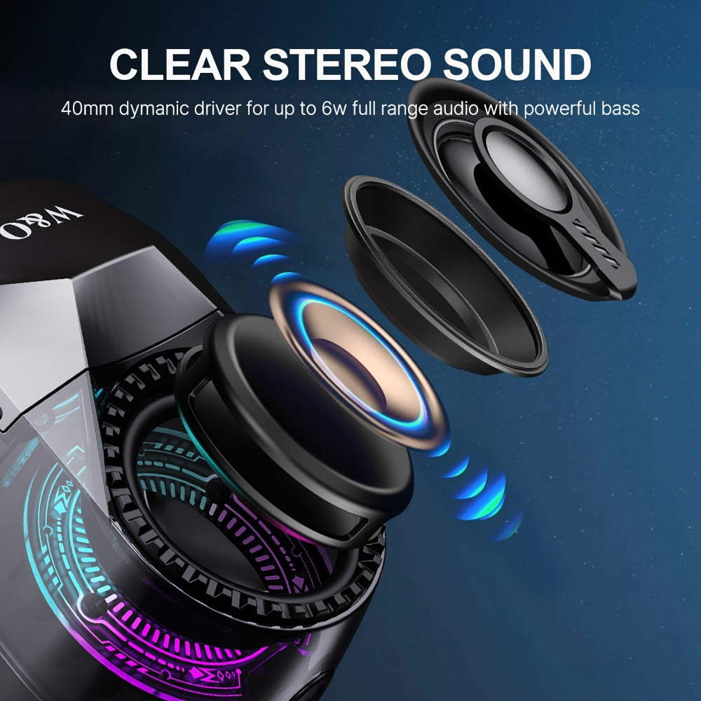 5-in-1 Wireless Bluetooth Speaker with Phone Holder & Earbuds, HD Stereo Sound, Colorful Ambient RGB Light