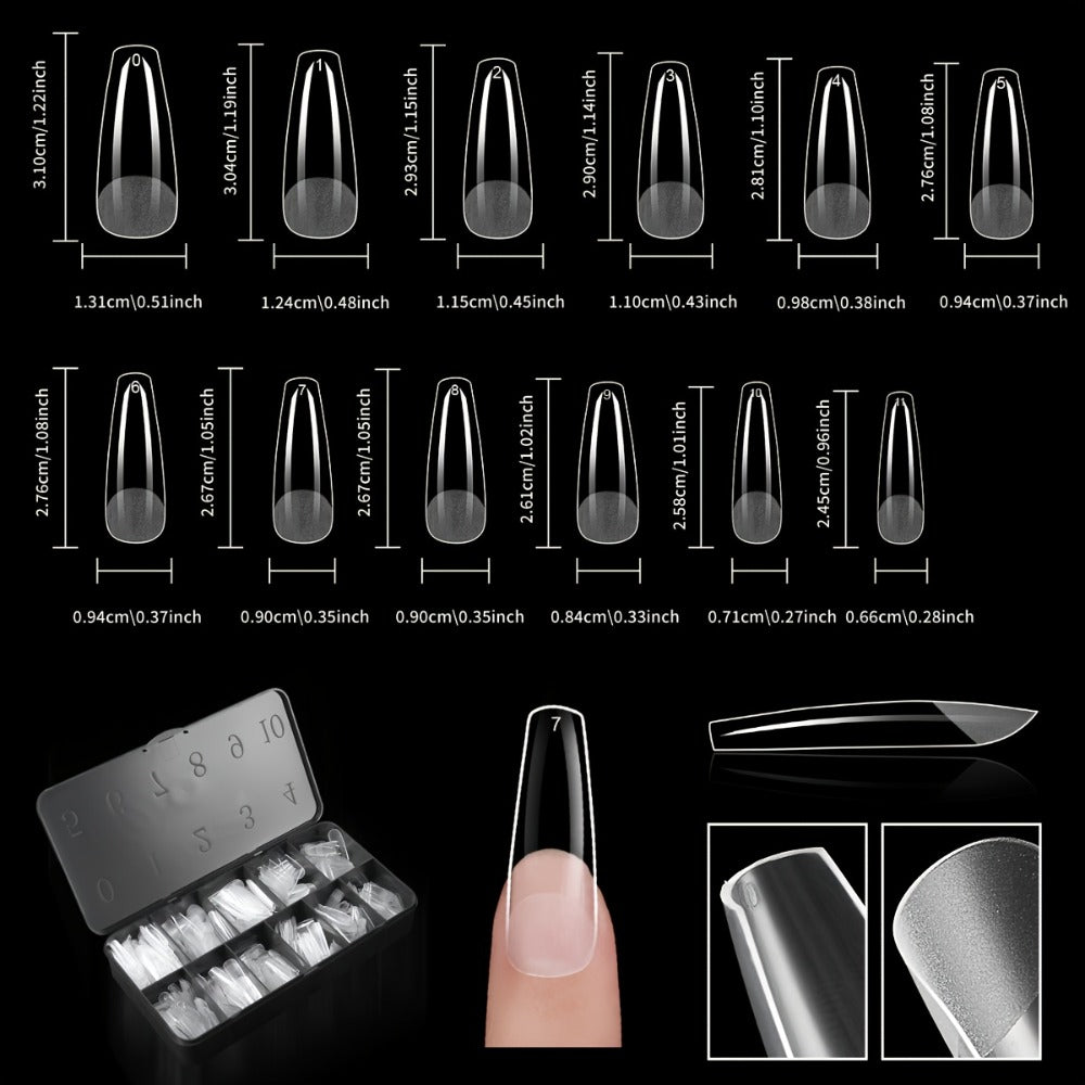 Gel Nail Tips 600 Pieces Clear Crystal Full Cover Nail Extensions – Almond Oval Coffin Stiletto Square Short Medium Long Soft Gel False