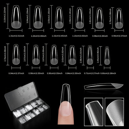 Gel Nail Tips 600 Pieces Clear Crystal Full Cover Nail Extensions – Almond Oval Coffin Stiletto Square Short Medium Long Soft Gel False