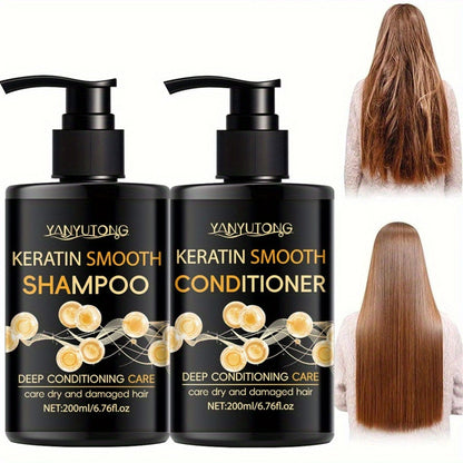 Keratin Shampoo and Conditioner Set Repairs Breakage Split Ends Moisturizes Scalp for Color-Treated Heat Damaged Dry Frizzy Hair All Hair