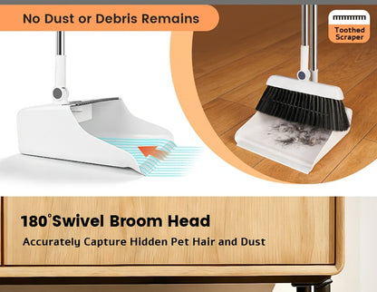 Broom and Dustpan Set 3-in-1 with Wiper – Non-Stick Hair Sweeper Household Floor Broom Combo for Indoor Outdoor Use