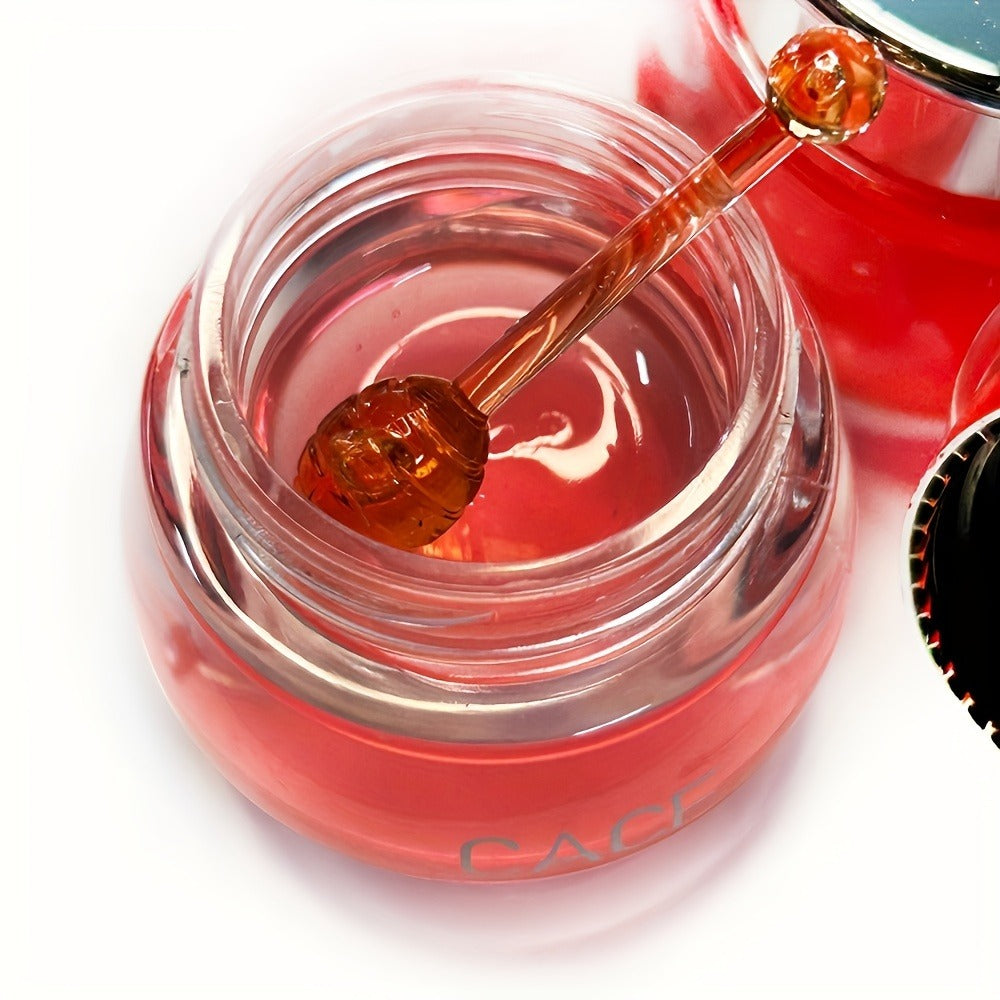 Lip Gloss Set by CACE with 6 Round Glossom Honey Lip Color Pots, Red Tones and Individual Applicators