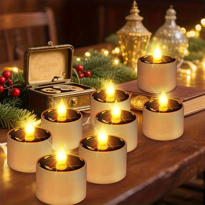 Solar Flameless Candles Outdoor LED Tealight with Dusk to Dawn Sensor Flickering Light for Entryways, Bedrooms and Living Spaces