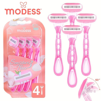 Sensitive Skin Disposable Razors for Women Pastel Teal Blush Pink 4-Pack & 8-Pack Smooth Close Shave Legs Underarms Protective Blade Cap