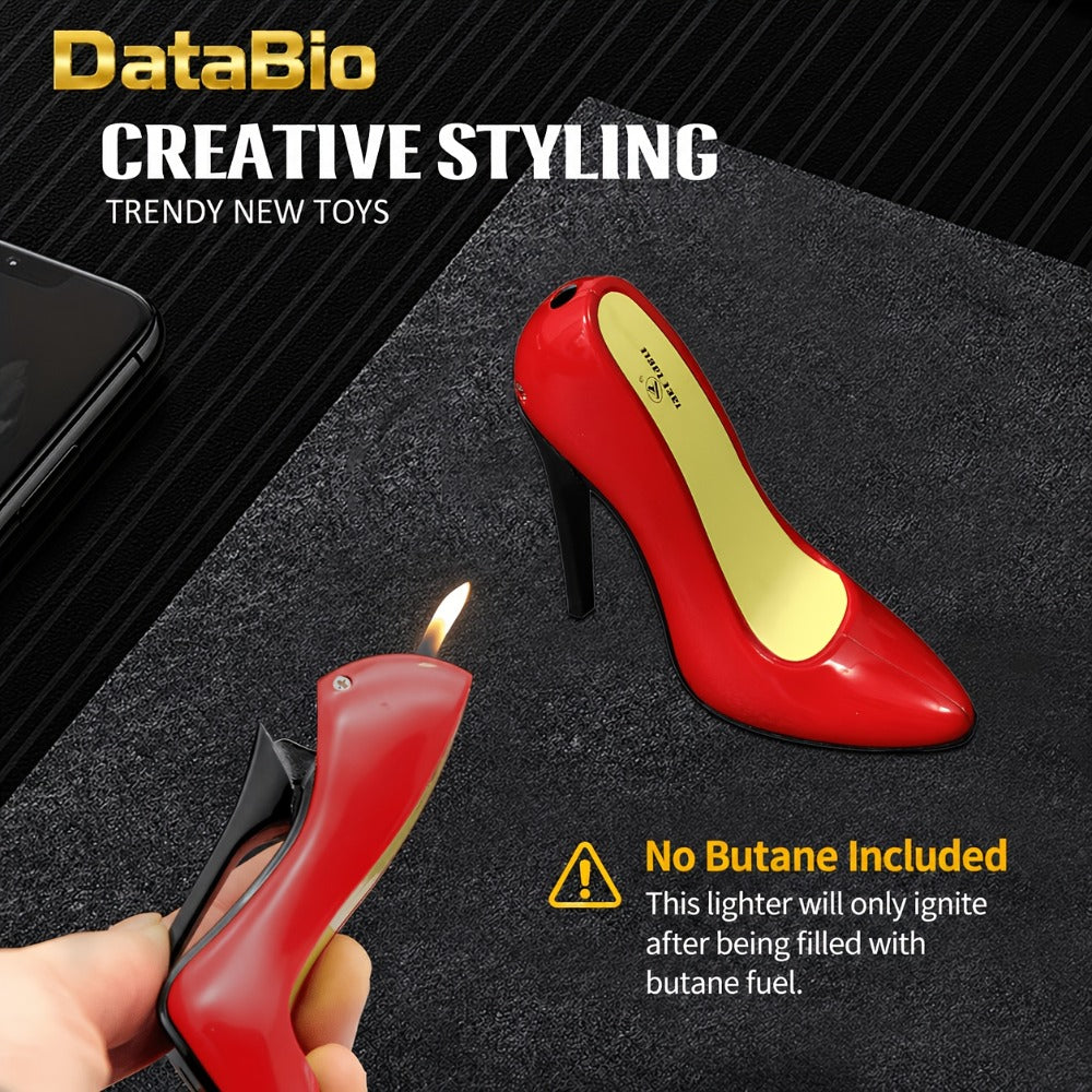 Red High-Heel Shoe Refillable Butane Lighter with Adjustable Soft Flame and Metal Body Design