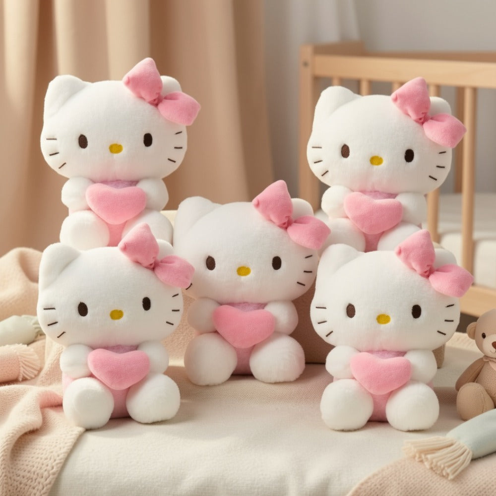 Hello Kitty Kuromi Plush Set 5pcs, Official Licensed Sanrio Stuffed Animals Holding Hearts