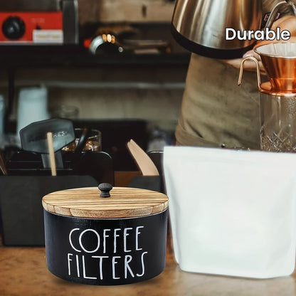 Wooden Coffee Filter Holder with Lid, Farmhouse Countertop Storage Box for Coffee Filters and Coffee Bar Accessories
