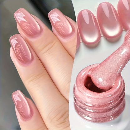 Gel Nail Polish in 15ml Pink Holographic Rainbow Cat-Eye Finish with Magnetic UV/LED Cure for Nail Art