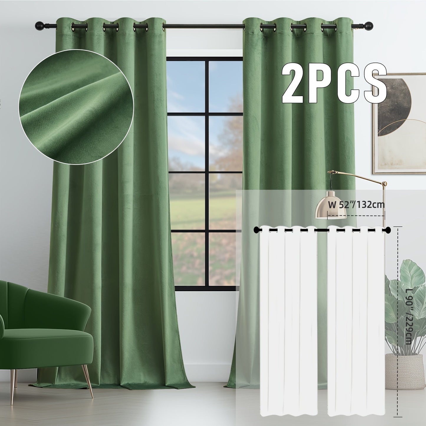 Velvet Room Darkening Curtains 2 Panels, Grommet Top Thermal Insulated Soundproof Blackout Curtains for Living Room Bedroom