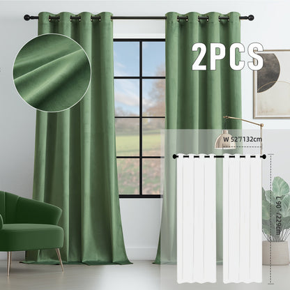 Velvet Room Darkening Curtains 2 Panels, Grommet Top Thermal Insulated Soundproof Blackout Curtains for Living Room Bedroom