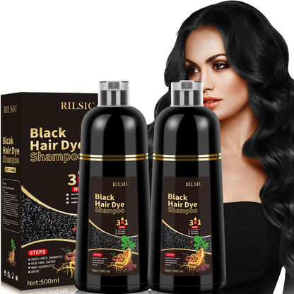 Grey Hair Coverage Shampoo 2 Pack 3-in-1 Herbal Hair Dye Kit with Plant-Based Squalane Colors for Bath Time, Home Spa and Personal Care