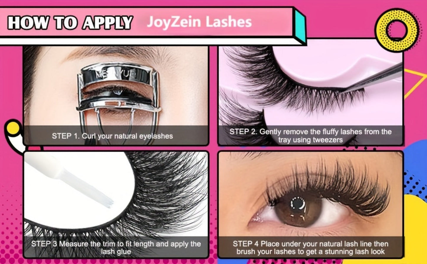 Wispy Cat-Eye False Eyelashes, 30-Piece Pack with Clear Bands in Stacked Pink Storage Trays