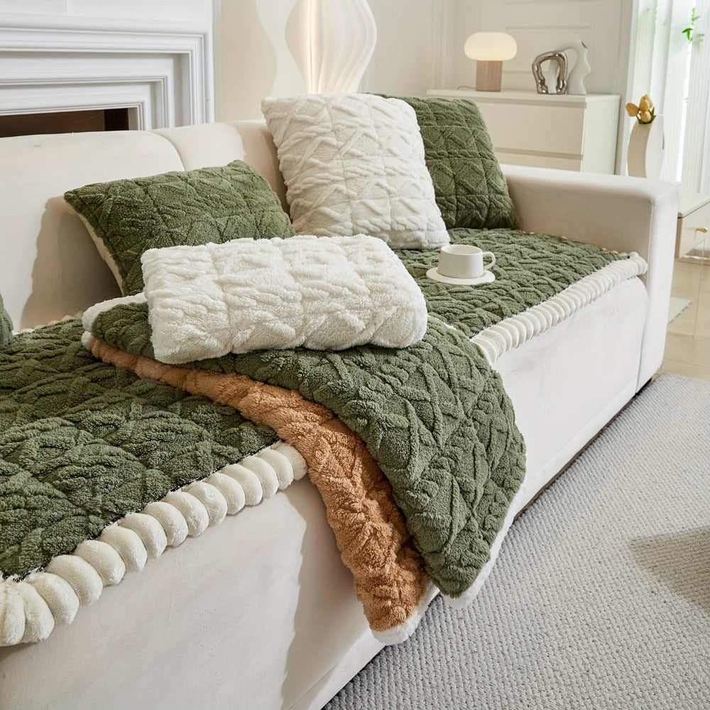 Sofa Cover Bohemian Quilted Shu Velveteen Panels with Ruffles and Design in Five Colors with Model-Specific Size and Color Options
