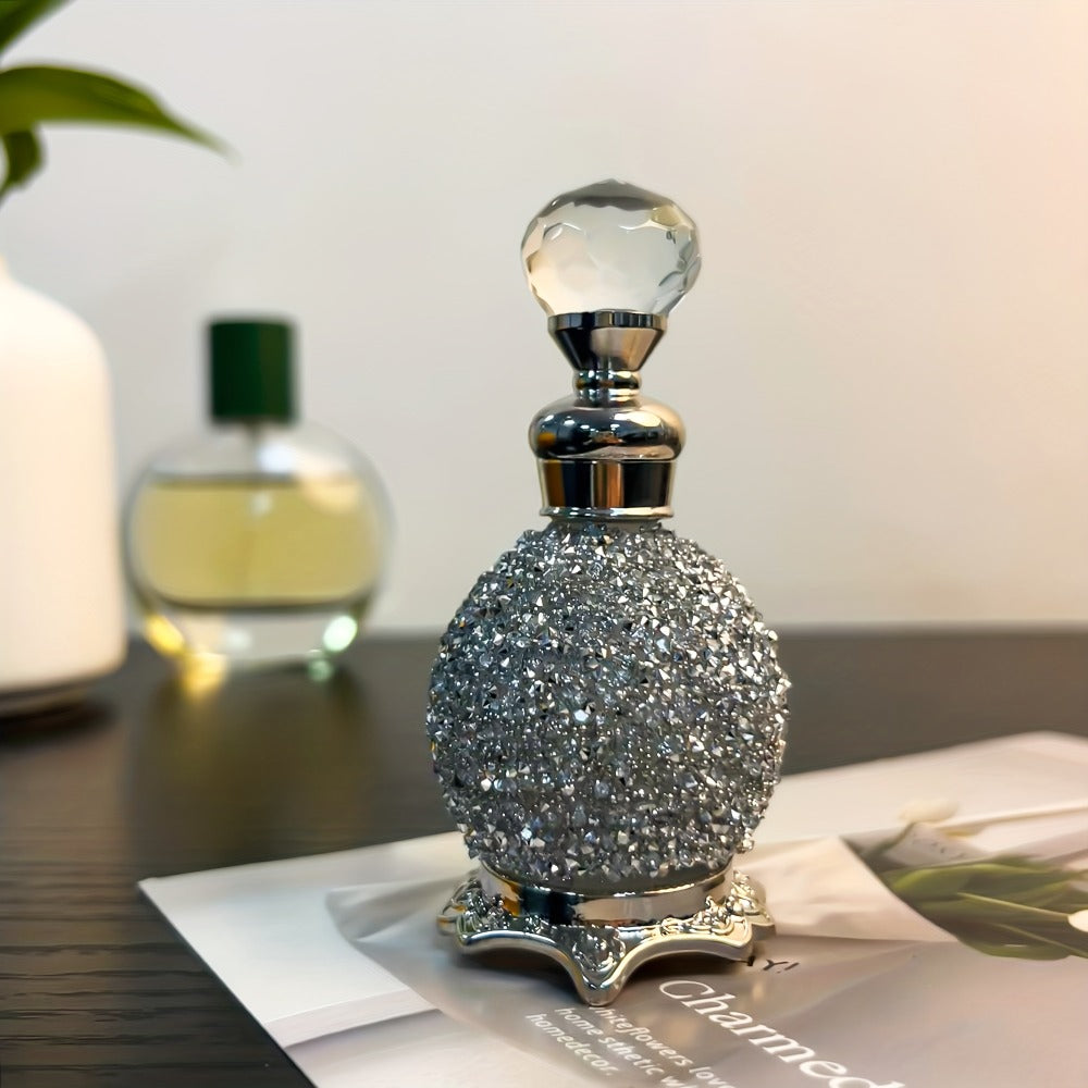 Perfume Bottle Refillable Atomizer 0.51oz, Vintage Imitation Crystal Arabic Style Empty Essential Oil Spray Bottle