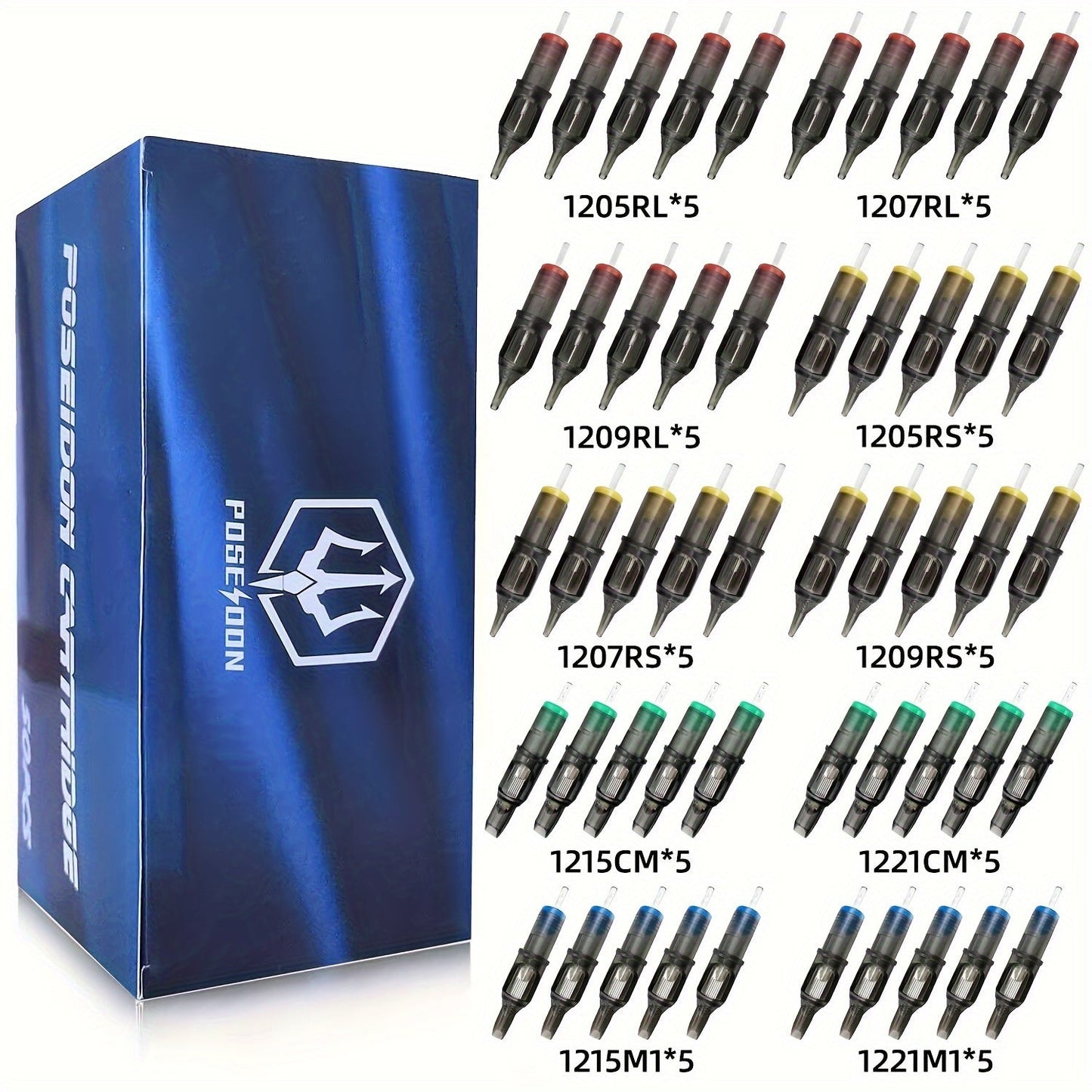 Curved Magnum Tattoo Cartridge Needles 50pcs Mixed Set - Round Mag CM RM Long Taper #12 Standard Disposable Membrane