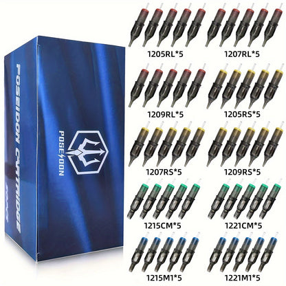 Curved Magnum Tattoo Cartridge Needles 50pcs Mixed Set - Round Mag CM RM Long Taper #12 Standard Disposable Membrane