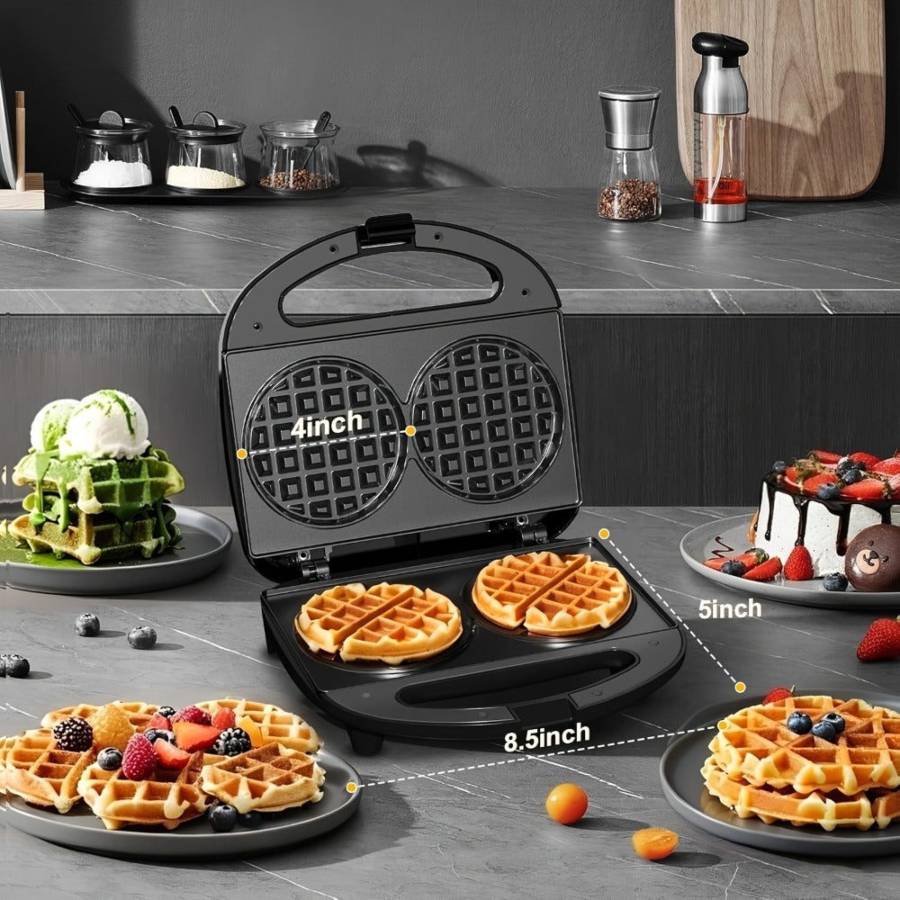 Mini Waffle Maker Machine Makes 8 Bite-Sized 2-Inch Waffles, Dual Non-Stick Aluminum Plates, Cool-Touch Handle
