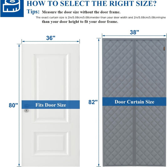 Thermal Insulated Door Curtain Magnetic Closure Knit Plaid Pattern – Windproof Insulation Blanket for Front Door, Sliding Glass