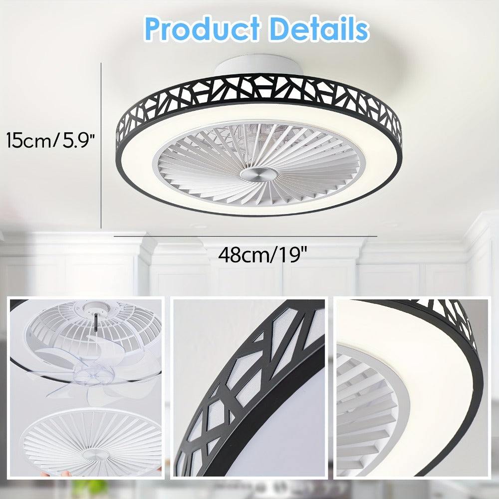 Flush Mount Ceiling Fan with Light and Remote 19 Inch, Low Profile LED Ceiling Fan 6 Wind Speeds Reversible Motor