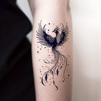 Semi Permanent Phoenix Tattoo Stickers for Adults 3 Pack, Realistic Navy Blue Juice Tattoo Lasts 1-2 Weeks