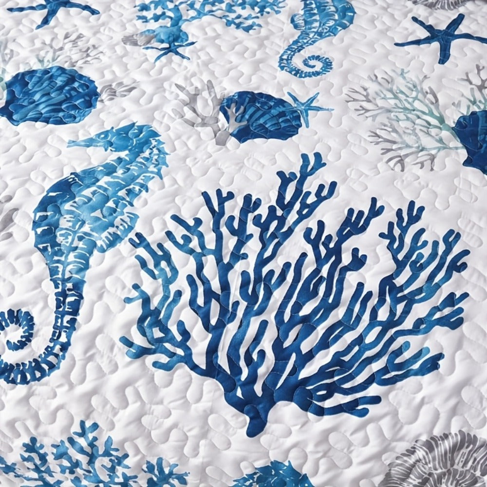 Duvet Cover Set 3 Piece Ocean Style Seahorse Coral Pattern Soft Breathable Microfiber Bedding Set with 2 Pillowcases Machine Washable