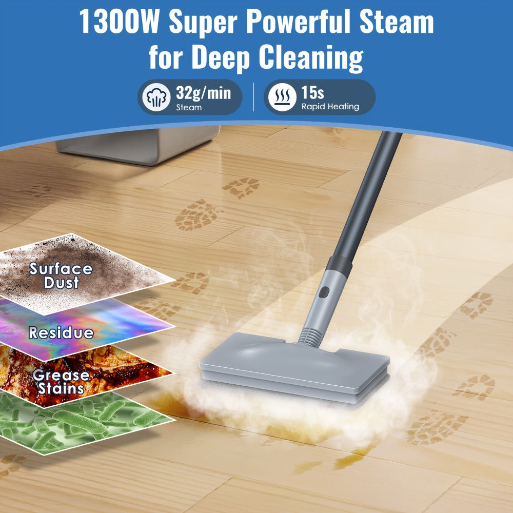 Steam Mop with Detachable Handheld Steam Cleaner 10-in-1 Multi-Purpose Attachments - 2 Pads, Carpet Cleaner for Home