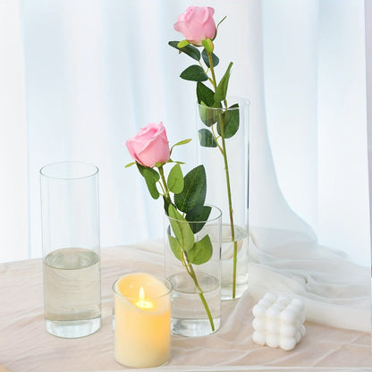 Glass Cylinder Vases Set 12 or 24pcs Clear Tall Flower Vase Candle Holder 4 Sizes for Wedding for Entryways, Bedrooms and Living Spaces