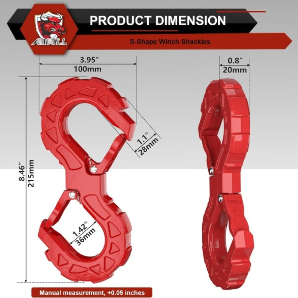 Off-Road Recovery Winch Hook D-Ring Shackle 3/8" 35, 000 LB G80 Heavy Duty Quick Release Tow Hook for RV Truck 4x4 Vehicle – Red & Black