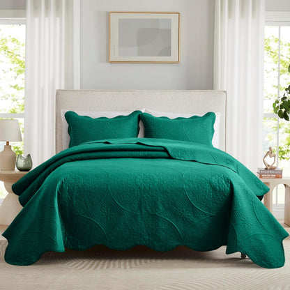 Floral-Pattern Three-Piece Bedspread Set in 16 Colors with Twin, Queen, King and California King Sizes