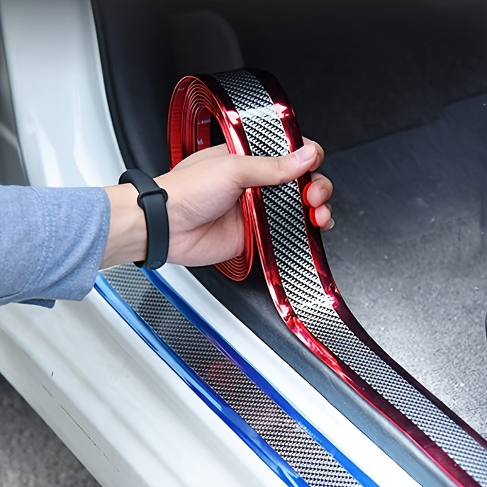 Car Door Guard Scratch Protector 2pcs Carbon Fiber Design – Anti-Scratch Strip for Rearview Mirror & Bumper, Universal Fit in Blue Red Gray